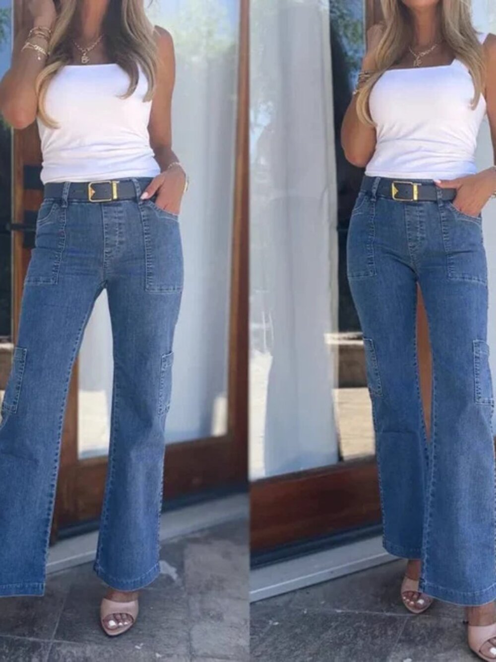 Bevy Flog Rose Pull On Cargo Wide Leg Denim Jean 30